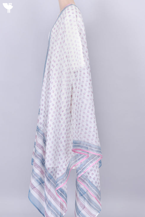 Kota Doria Dupatta In Floral Block Print